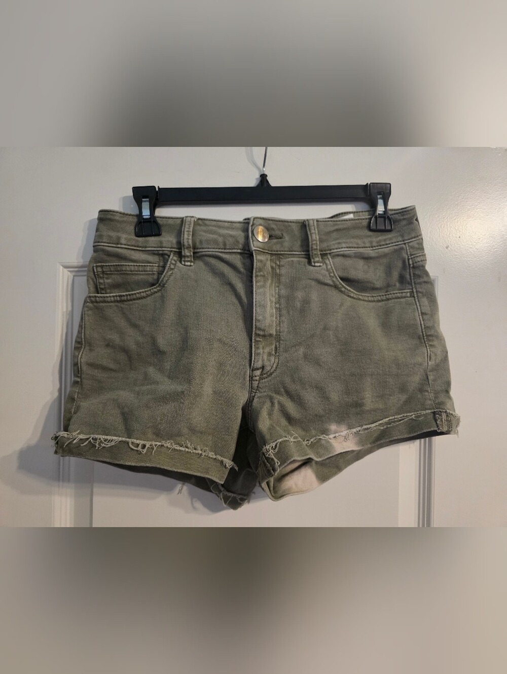American Eagle Outfitters Olive Green Frayed Hem Denim Shorts